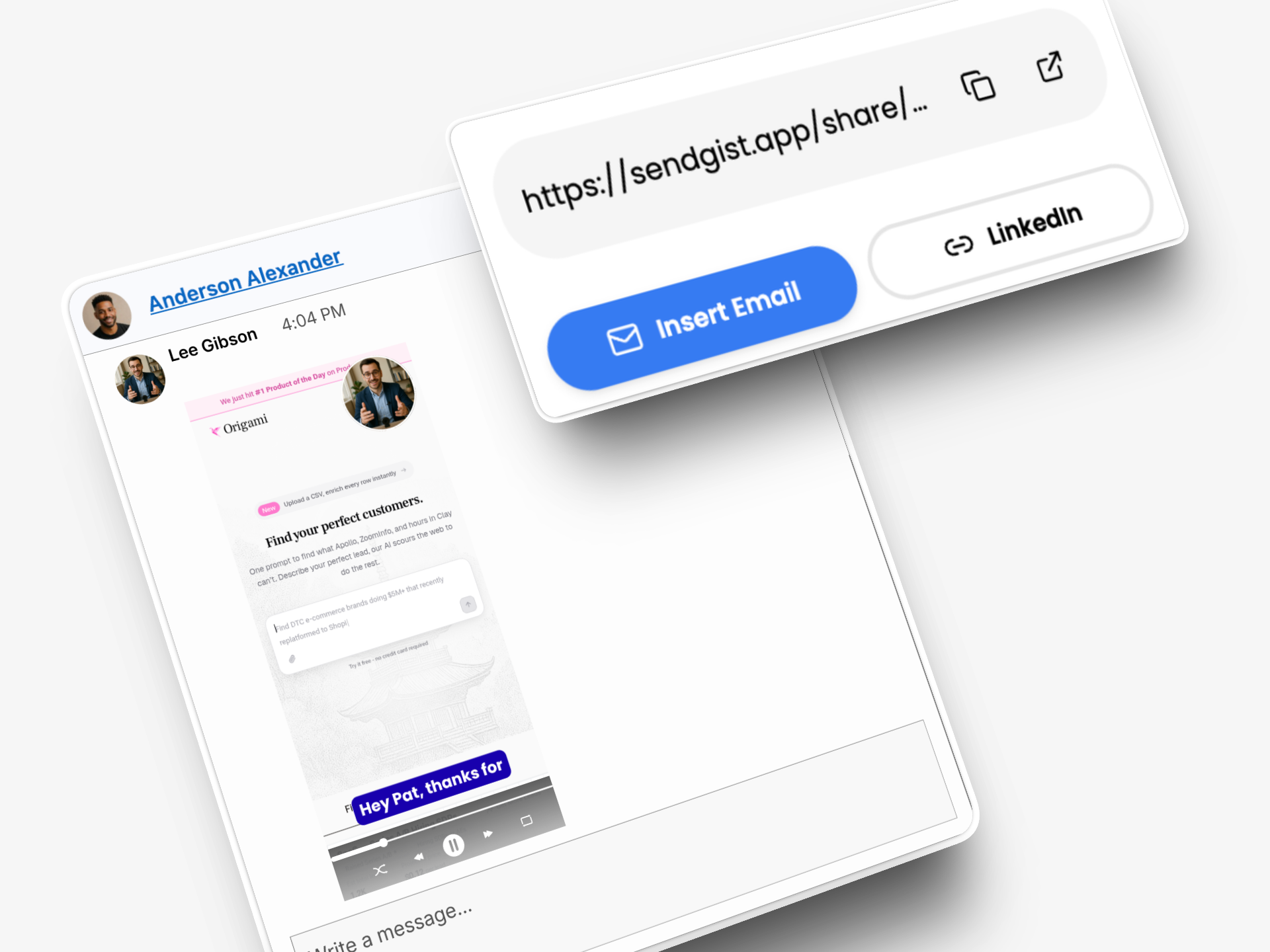 Gist personalized video shared in LinkedIn and Gmail